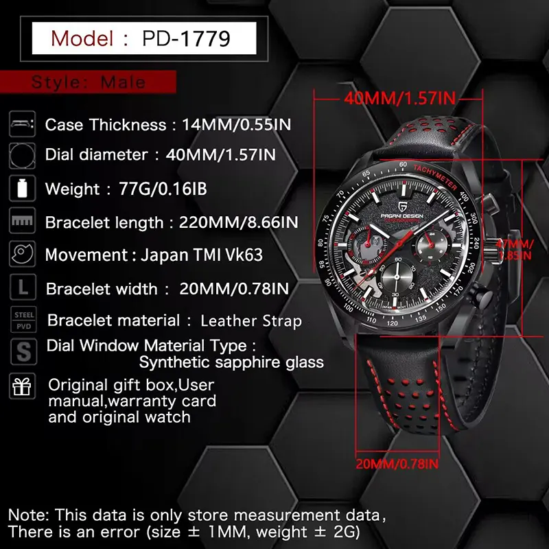 Pagani Design Chronograph Black Dial Red Mix Men's Watch-  PD-1779